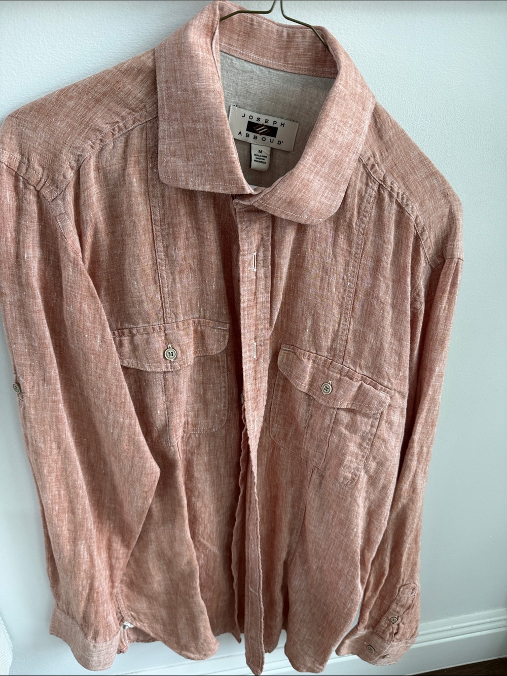 Joseph Abboud Linen Button-Up Shirt in Blush Peach
